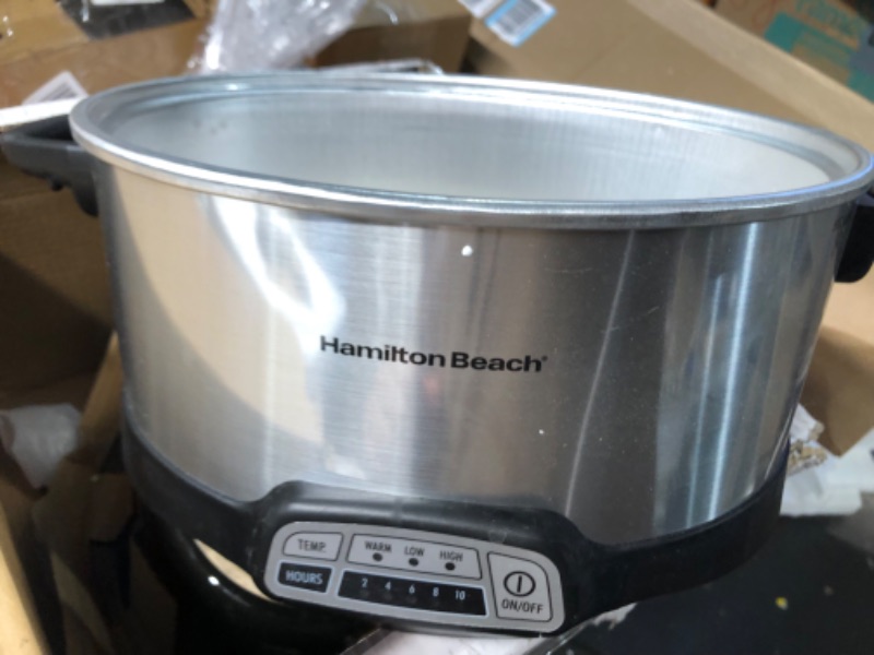 Photo 2 of Hamilton Beach 7-Quart Programmable Slow Cooker With Flexible Easy Programming, Dishwasher-Safe Crock & Lid, Silver (33473) & Travel Case & Carrier Insulated Bag (33002),Black