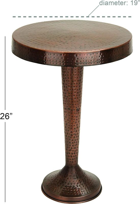 Photo 3 of (NON-REFUNDABLE) Deco 79 Aluminum Round Accent Table with Hammered Design, 19" x 19" x 26", Bronze