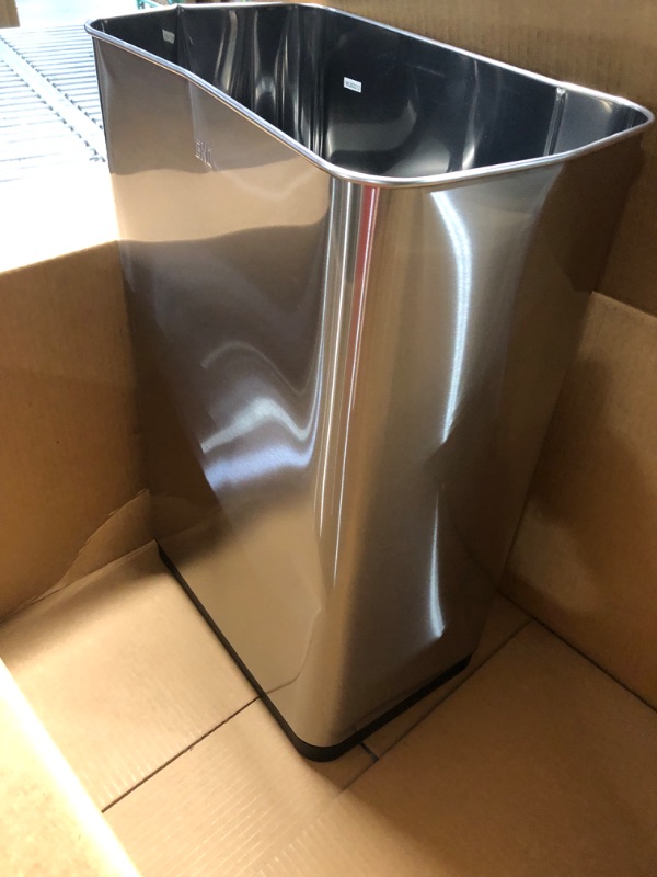 Photo 2 of **DAMAED READ NOTES****EKO Mirage-T 50 Liter / 13.2 Gallon Touchless Rectangular Motion Sensor Trash Can, Brushed Stainless Steel Finish