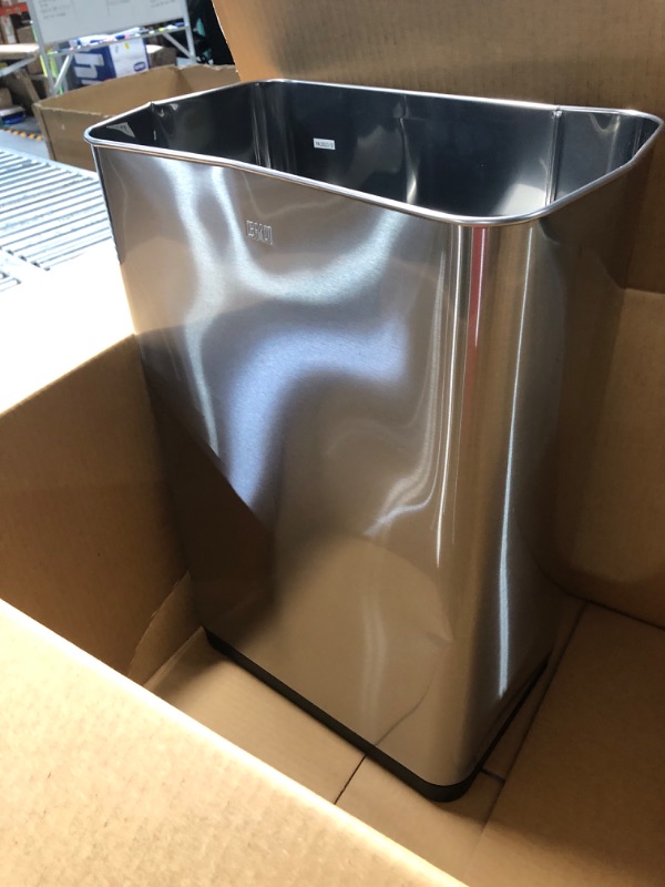 Photo 3 of **DAMAED READ NOTES****EKO Mirage-T 50 Liter / 13.2 Gallon Touchless Rectangular Motion Sensor Trash Can, Brushed Stainless Steel Finish