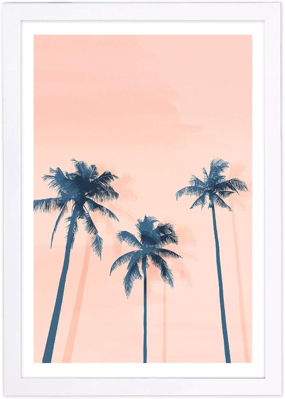 Photo 1 of **frame is broken**Wynwood Studio Tropical Summer Beach Floral and Botanical Framed Wall Art Photography Print 'Palms in Tropical Paradise' Palm Trees Home Décor in Orange, Blue, 13"x19"