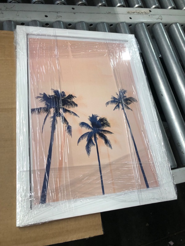 Photo 3 of **frame is broken**Wynwood Studio Tropical Summer Beach Floral and Botanical Framed Wall Art Photography Print 'Palms in Tropical Paradise' Palm Trees Home Décor in Orange, Blue, 13"x19"