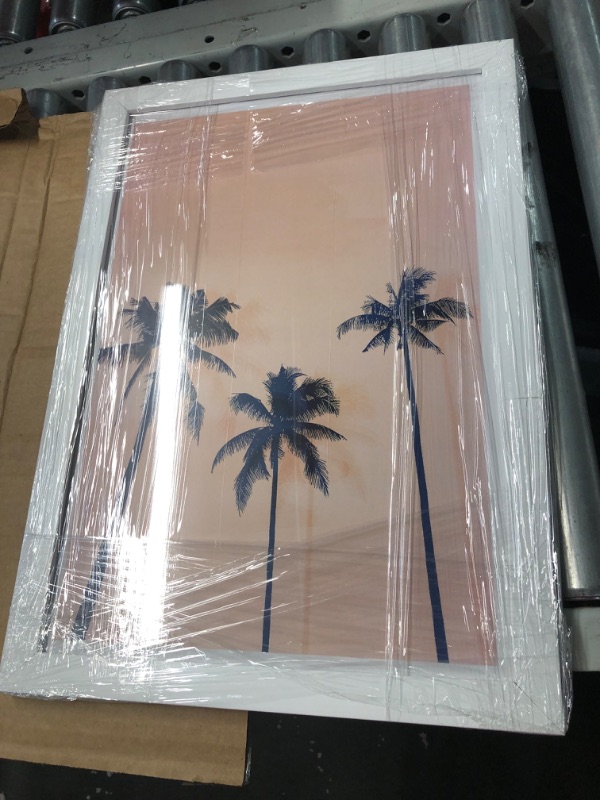 Photo 2 of **frame is broken**Wynwood Studio Tropical Summer Beach Floral and Botanical Framed Wall Art Photography Print 'Palms in Tropical Paradise' Palm Trees Home Décor in Orange, Blue, 13"x19"