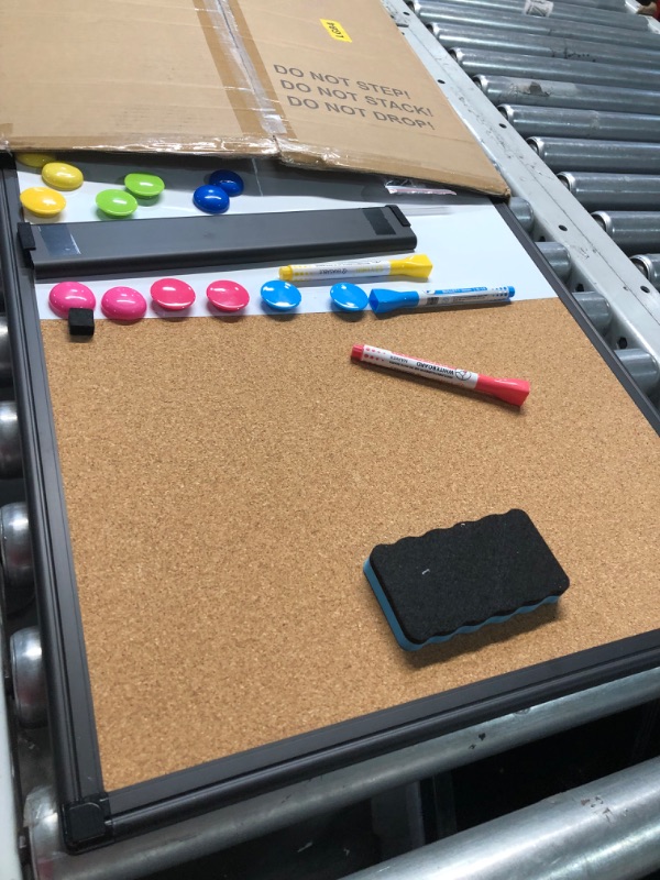 Photo 3 of White Board Cork Board Combo,18"X24" Magnetic Dry Erase Board and Cork Bulletin Board Combination for Office Wall,Whiteboard with 6 Magnets 4 Markers 10 Pins 1 Eraser 1 Tray Black 24 X 18 IN