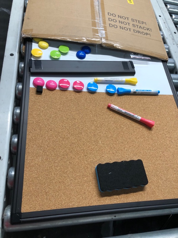 Photo 2 of White Board Cork Board Combo,18"X24" Magnetic Dry Erase Board and Cork Bulletin Board Combination for Office Wall,Whiteboard with 6 Magnets 4 Markers 10 Pins 1 Eraser 1 Tray Black 24 X 18 IN