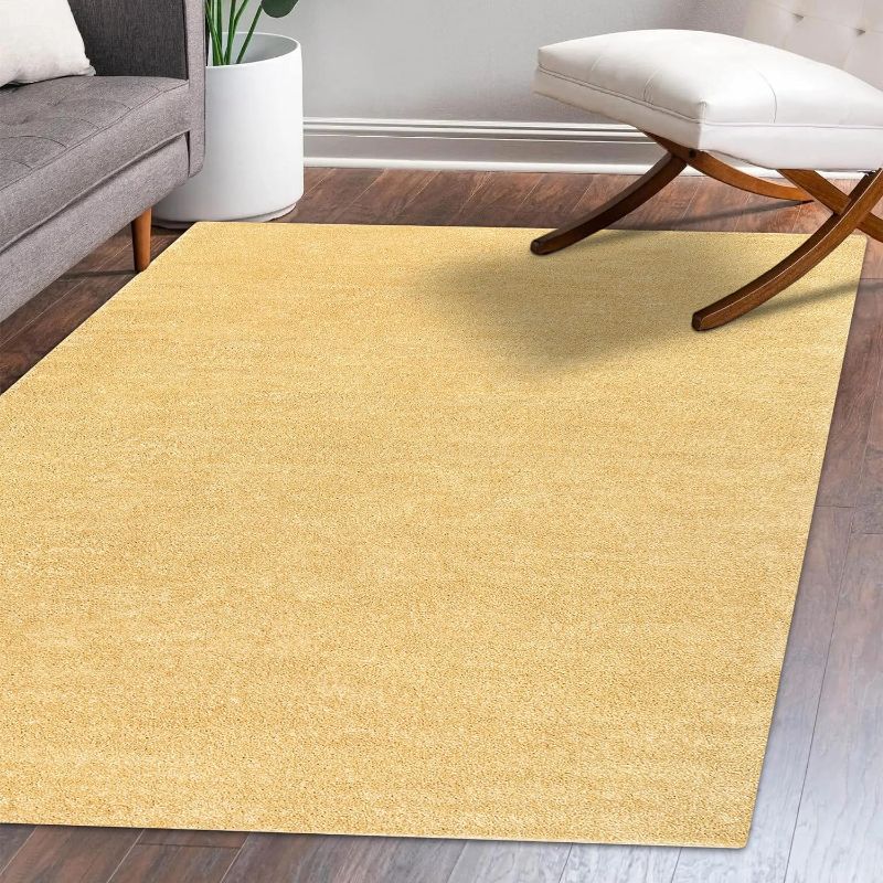 Photo 1 of  Low-Pile Indoor Area-Rug Casual Contemporary Solid Traditional Easy-Cleaning Bedroom Kitchen Living Room Non Shedding, 5 ft x 8 ft, Mustard