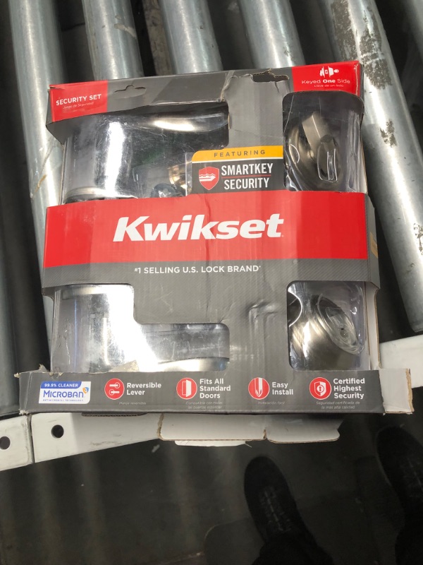 Photo 3 of **parts only** nonrefundable***Kwikset 991 Tustin Entry Lever and Single Cylinder Deadbolt Combo Pack featuring SmartKey in Satin Nickel, Model Number: 99910-040