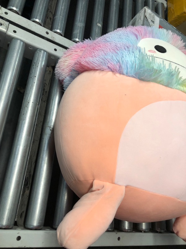 Photo 5 of **prev used**has hole on bottom**Squishmallows 20-Inch Diane Peach Bigfoot with Rainbow Hair - Jumbo Ultrasoft Official Kelly Toy Plush