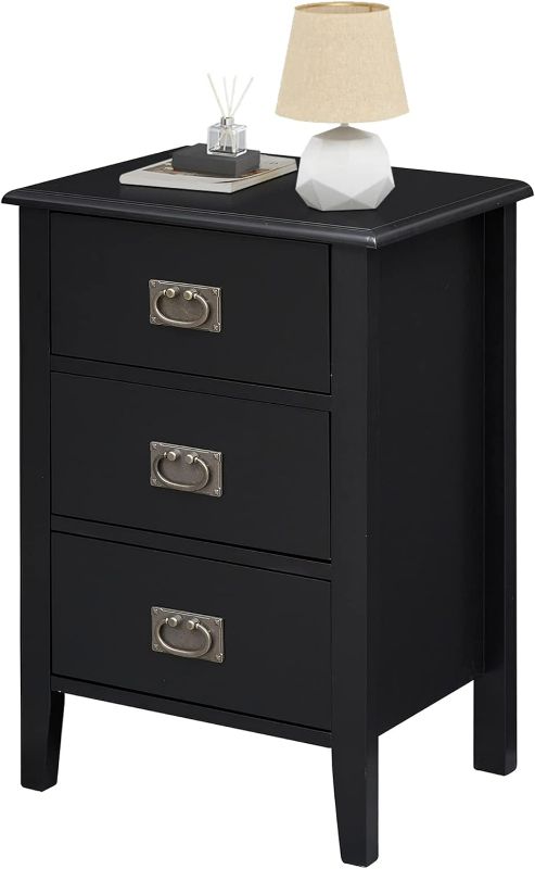 Photo 1 of ***USED - LIKELY MISSING PARTS - UNABLE TO VERIFY FUNCTIONALITY***
VECELO Nightstands End/Side Tables for Living Room Bedside Storage, Vintage Accent Furniture for Small Space, Solid Wood Legs, Black, Three Drawers