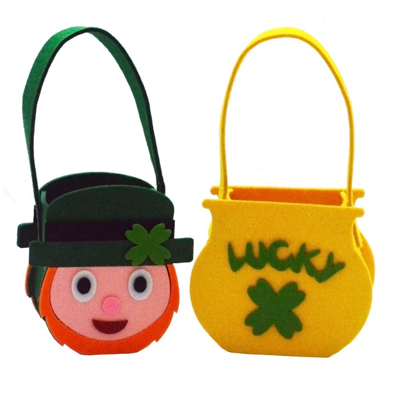 Photo 1 of **non refundable two pack** TSOEPLL St. Patrick's Day Decorations Lucky Shamrock Green Leprechaun Candy Gold Coin Felt Bag with Handle