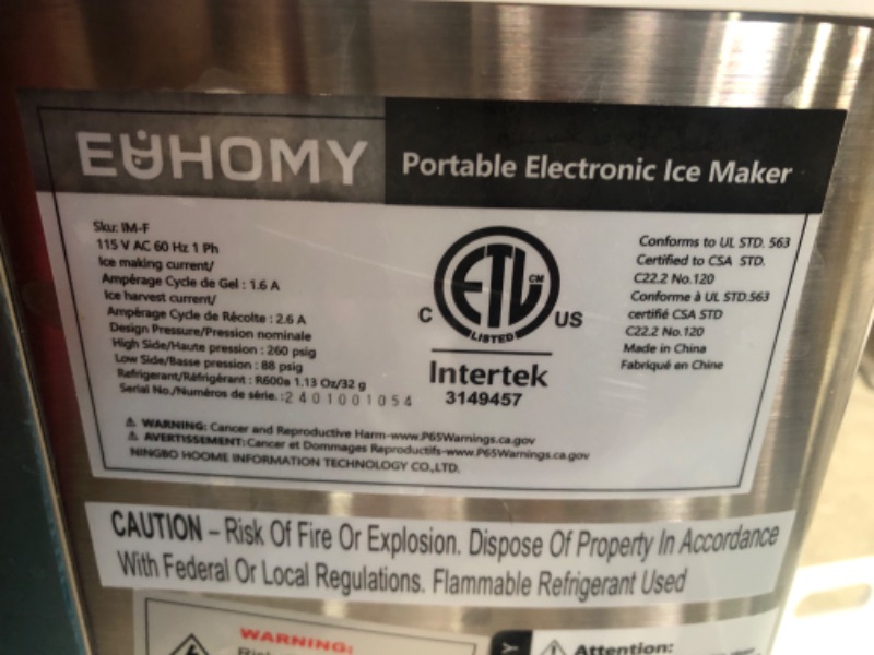 Photo 7 of ***USED - MISSING PARTS - SEE COMMENTS***
EUHOMY Countertop Ice Maker Machine, 40Lbs/24H Auto Self-Cleaning, 24 Pcs Ice/13 Mins, Portable Compact Ice Maker with Ice Scoop & Basket (Silver)