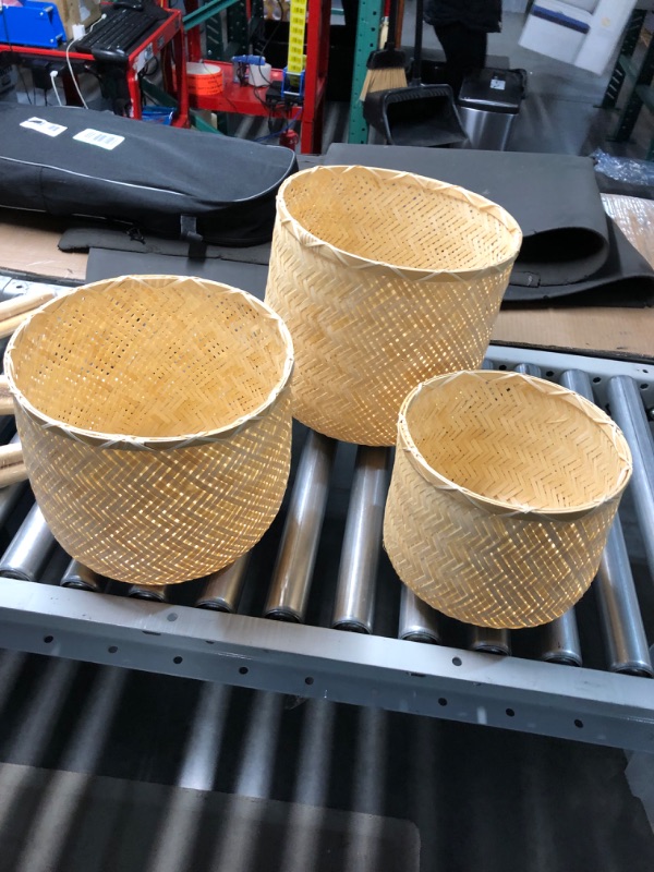 Photo 1 of Bamboo Indoor Wicker Planters with Stands, Natural Rattan Plant Pots for Versatile Indoor Gardening, Set of 3 - S, M, L