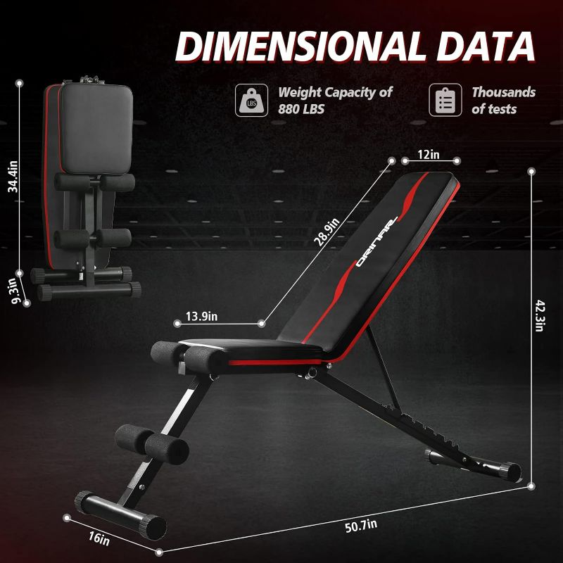 Photo 5 of (NON-REFUNDABLE) Orinar Weight Bench Press, Strength Training Adjustable Workout Benches for Full Body, Gym Benches for Incline Decline Exercise