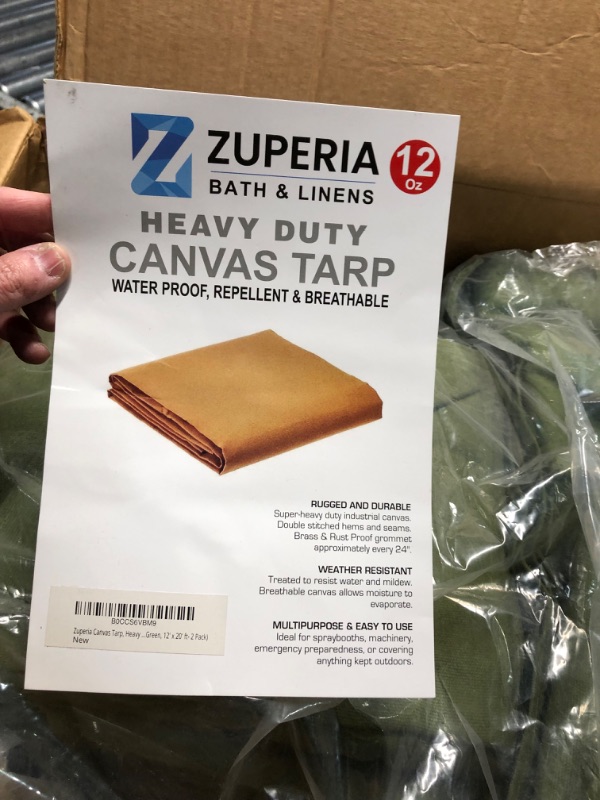 Photo 4 of Zuperia 2 Pack Canvas Tarp 12' x 20' ft, 28 MIL, with Rustproof Grommets, Water Resistant, Heavy Dut (Olive Green) 