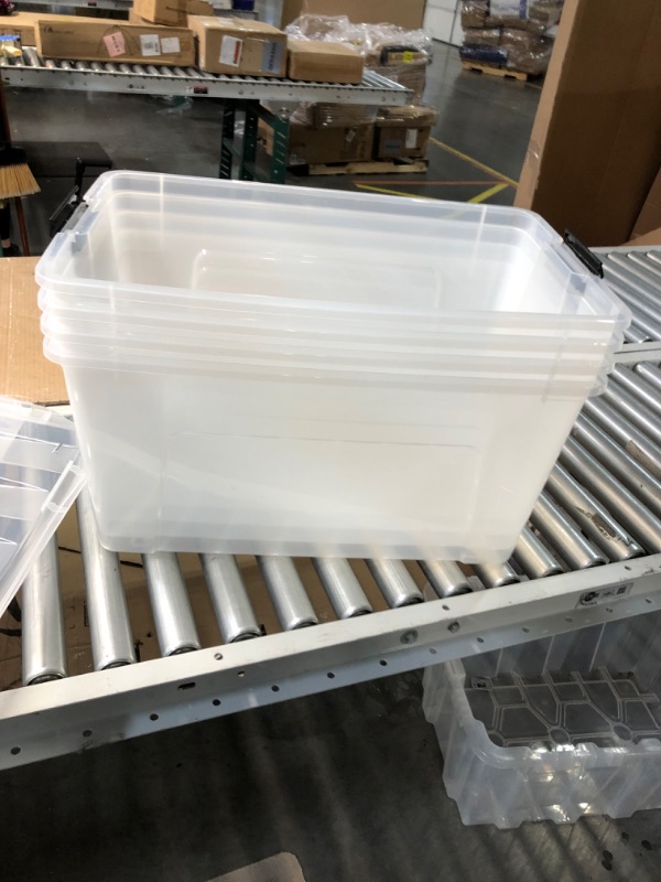 Photo 3 of **all lids broken** IRIS USA 72 Qt. Plastic Storage Bin Tote Organizing Container with Durable Lid and Secure Latching Buckles, 4 Pack