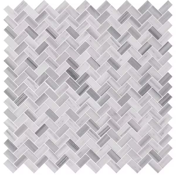 Photo 1 of (NON-REFUNDABLE) Bergamo Herringbone 12 in. x 12 in. x 10 mm Polished Marble Mesh-Mounted Mosaic Tile