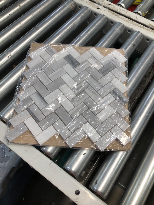 Photo 4 of (NON-REFUNDABLE) Bergamo Herringbone 12 in. x 12 in. x 10 mm Polished Marble Mesh-Mounted Mosaic Tile