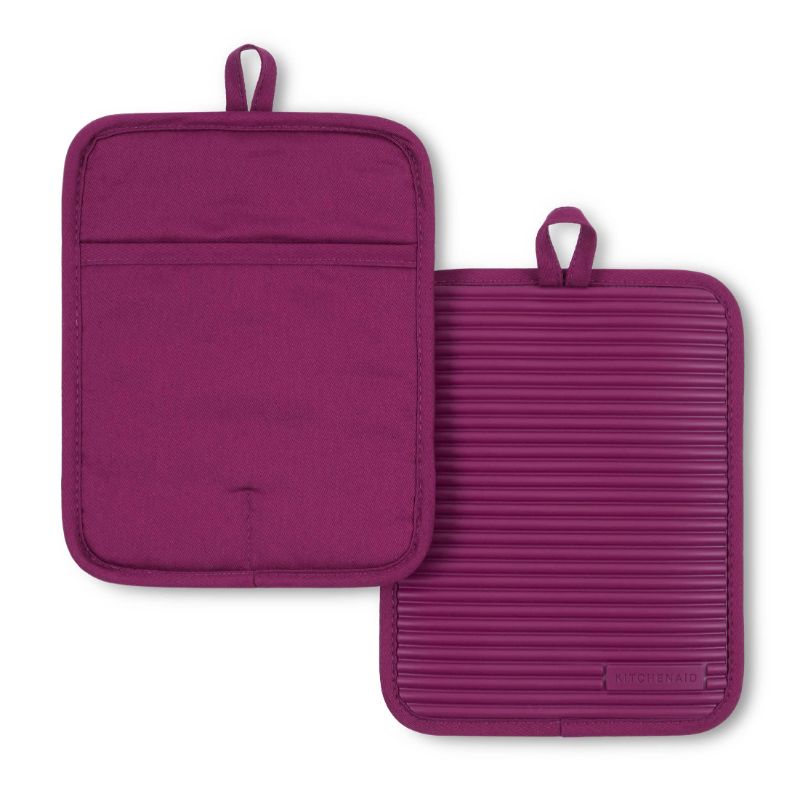 Photo 1 of **non refundable two packs** KitchenAid Ribbed Soft Silicone Pot Holder 2-Pack Set, Beet, 7"x9"