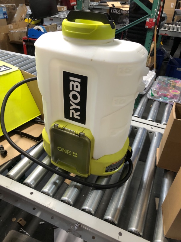 Photo 2 of ***USED AND DIRTY - MISSING SPRAYER GUN - SEE PICTURES - UNABLE TO TEST***
RYOBI ONE+ 18V Cordless Battery 4 Gal. Backpack Chemical Sprayer with 2.0 Ah Battery and Charger, P2860