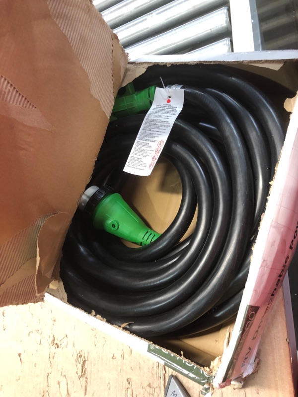 Photo 2 of RVGUARD 50 Amp 50 Foot RV Power Cord, 14-50P to SS2-50R Generator Extension Cord, Heavy Duty STW Cord with LED Power Indicator and Cord Organizer, Green, ETL Listed 50 Feet Locking Green 50 Amp