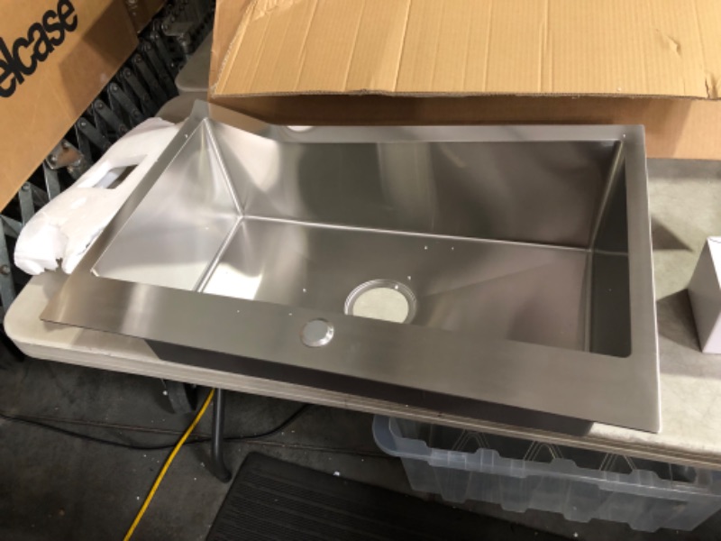 Photo 2 of ***MAJOR DAMAGE - BENT AND WARPED - SEE PICTURES***
KINKIB 28 inch Drop-in Kitchen Sink, Stainless Steel Topmount Kitchen Sink Single Bowl, 9 Inch Deep Handmade Overmount Sink with Strainer Brushed Stainless Steel 28"L x 18"W x 9"D