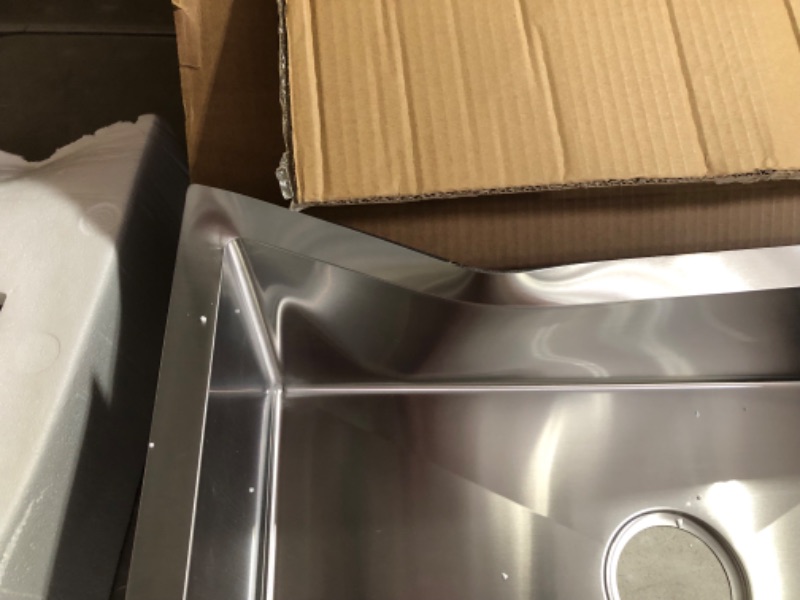 Photo 3 of ***MAJOR DAMAGE - BENT AND WARPED - SEE PICTURES***
KINKIB 28 inch Drop-in Kitchen Sink, Stainless Steel Topmount Kitchen Sink Single Bowl, 9 Inch Deep Handmade Overmount Sink with Strainer Brushed Stainless Steel 28"L x 18"W x 9"D