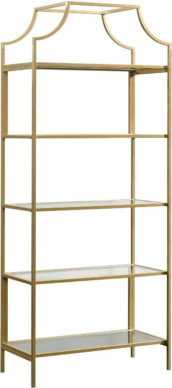 Photo 1 of **READ NOTES***Sauder Harvey Park Bookcase/Book Shelf GLASS SHELVES, GOLD