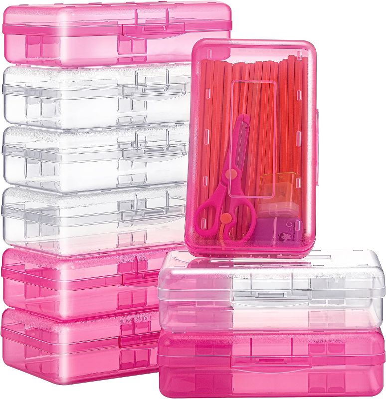 Photo 1 of 36 Pack Plastic Pencil Box Bulk Clear Pencil Case with Lid Pink Large Capacity School Gift Case Snap Closure Hard Storage Organizer Box Hobby Art Craft Case for Kids Student DIY Office