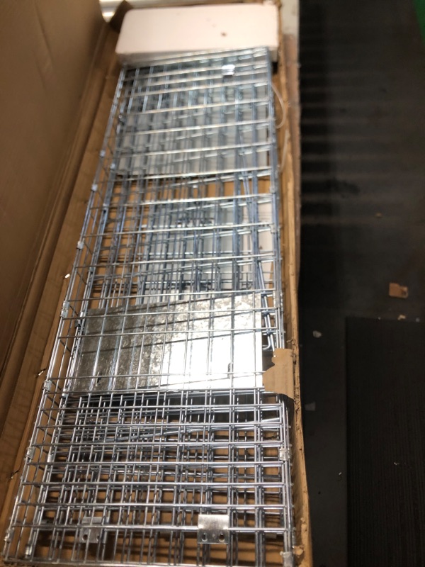 Photo 2 of VEVOR Live Animal Cage Trap, 24" x 8" x 8" Humane Cat Trap Galvanized Iron, Folding Animal Trap with Handle for Rabbits, Stray Cats, Squirrels, Raccoons, Groundhogs and Opossums