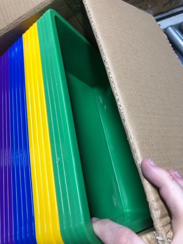 Photo 3 of 24 Packs Plastic Trays for Classroom, Stackable Thick Flat Paper Letter Tray Organizer Bin for Teacher Classroom File, Book Storage, Art Activity Supplies (Multicolor), 13.77"L x 10.23"W x 3.14"H