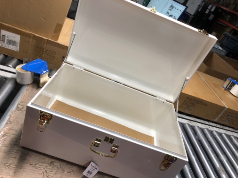 Photo 2 of ***LARGE TRUNK ONLY***
Zanzer White Trunks Set of 2 - Vintage Style Storage w/Gold Finish Handles & Locks - Space Saving Organizer Home Dorm & Office Use