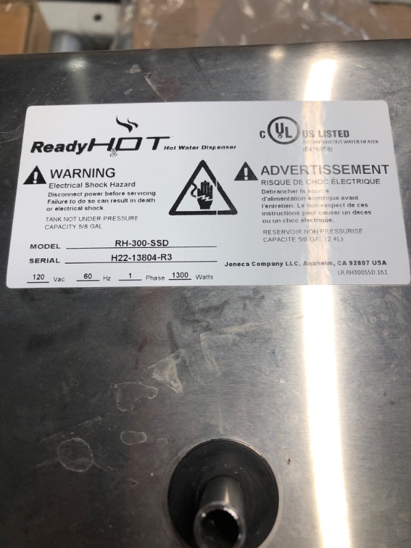 Photo 2 of ****READ NOTES****
Ready Hot 41-RH-300-F560-CH Instant Hot Water Dispenser System, 2.5 Quarts, Digital Display Dual Lever 