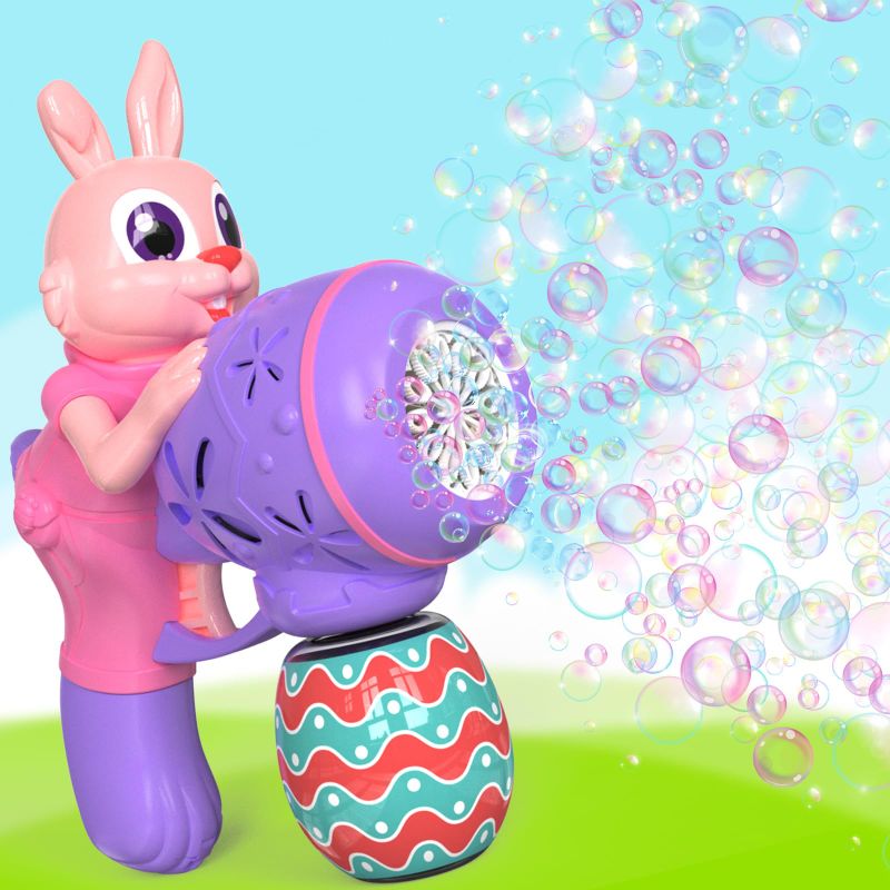 Photo 1 of Bunny-Egg Bubbles Gun Toys for Easter Basket Stuffers, Kids Ages 2-4, Bubble Machine Gun, Pink Purple