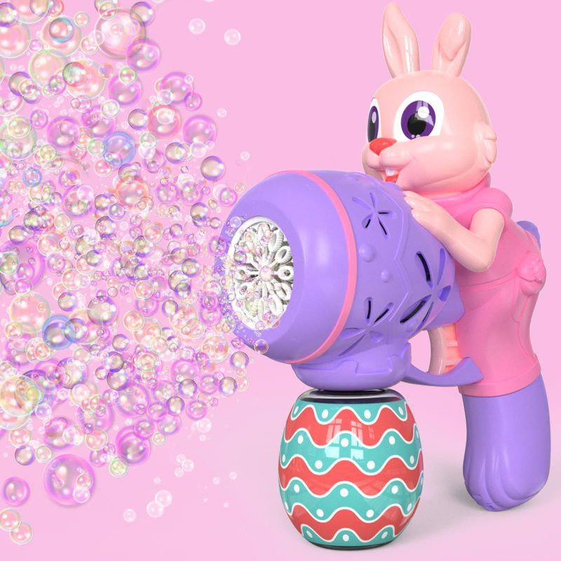 Photo 1 of Easter Bunny Bubbles Gun for Girls - Easter Basket Stuffers for Toddlers Age 1-3-5, Pink Purple