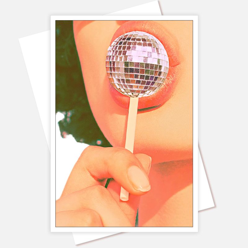 Photo 1 of ***NON-REFUNDABLE (2 PACK) BUNDLE***
Vintage Disco Ball Poster Print Girl Lollipop Sexy Lips  12x16inch-Unframed