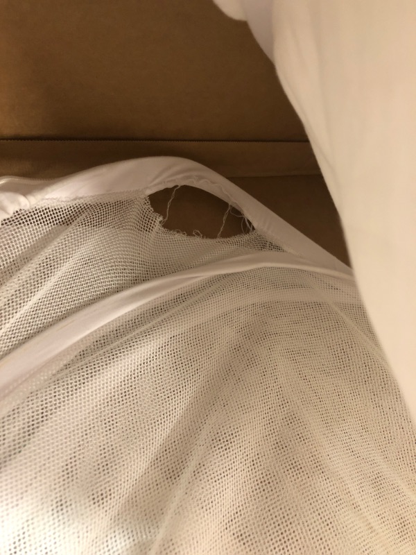 Photo 3 of ***DAMAGED NETTING SLIGHTLY TORN SEE PICS***
Crib Tent by Pro Baby Safety - Crib Topper Net with Viewing Window – See Through Soft Silky Mesh - Zippered Safety Top for Mosquito Bites and Falling Protection for Infant Full Size Crib - 52 Inch Chevron Desig