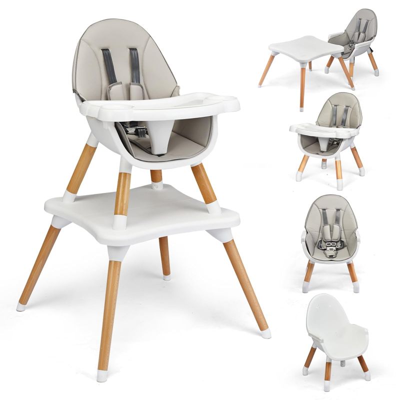 Photo 1 of ***USED - MISSING HARDWARE - UNABLE TO VERIFY FUNCTIONALITY***
HONEY JOY Baby High Chair, 5-in-1 Convertible Wooden Highchair for Babies and Toddlers/Table and Chair Set/Booster Seat/Toddler Chair with Safety Harness, 4-Position Removable Feeding Tray (Gr