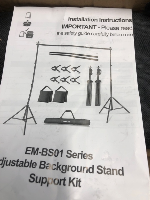 Photo 2 of EMART Backdrop Stand 10x7.8ft(WxH) Photo Studio Adjustable Background Stand Support Kit with 2 Crossbars, 6 Backdrop Clamps,2 Sandbags and Carrying Bag for Parties Events Decoration