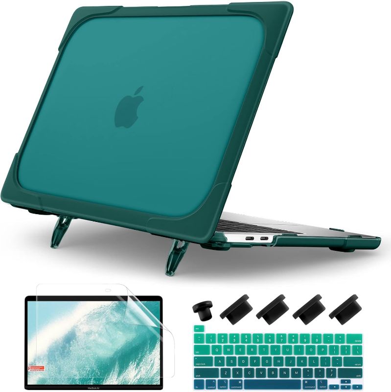 Photo 1 of Batianda Heavy Duty Case for New MacBook Pro 13 Inch 2022 2020 A2338 M2 M1 Chip A2289 A2251 with Touch Bar, Shockproof Hard Shell Case with TPU Bumper Fold Kickstand & Keyboard Cover Skin, Deep Teal