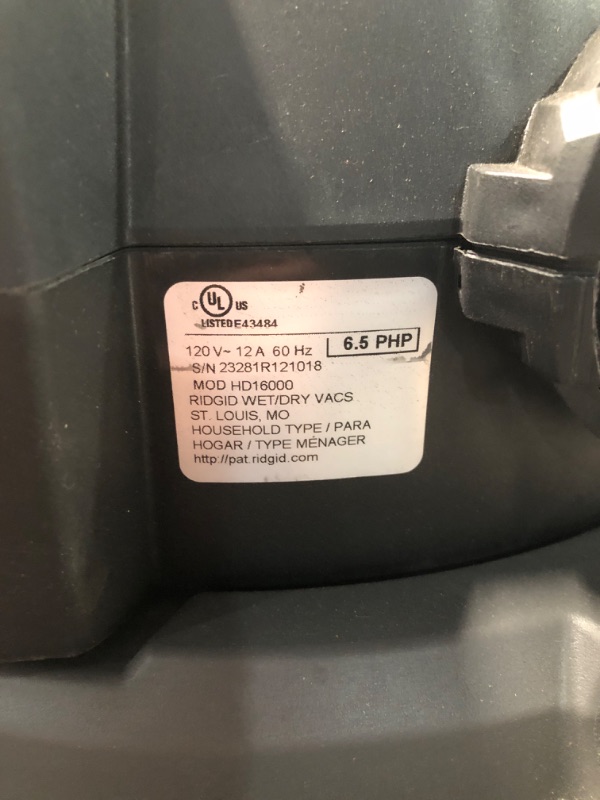 Photo 3 of **NON-REFUNDABLE** (READ FULL POST) 16 Gal. 6.5-Peak HP NXT Wet/Dry Shop Vacuum with Detachable Blower, Filter, Hose and Accessories