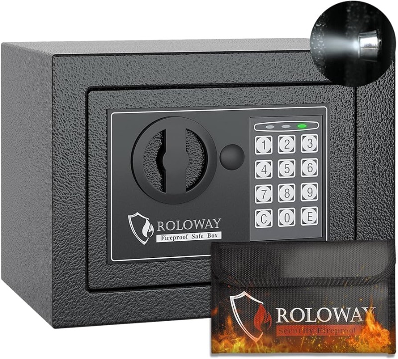 Photo 1 of (READ FULL POST) ROLOWAY Steel Money Safe Box for Home with Fireproof Money Bag for Cash Safe Hidden, Security Safe Box for Money Safe with Keys, Lock Box Fireproof Safe with Keypad (Black)