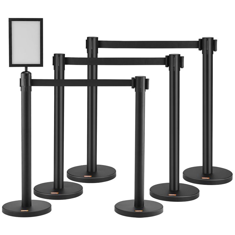 Photo 1 of (NON-REFUNDABLE) Therwen 8 Pcs Crowd Control Stanchions Set and Stanchion Post Sign Holders Crowd Control Barrier with 8.2 ft Retractable Belt Easy to Assemble Line Dividers Queue Ropes and Poles (Black) Black 8