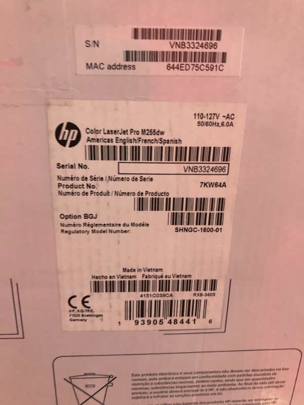Photo 1 of HP Color LaserJet Pro M255dw Wireless Laser Printer, Remote Mobile Print, Duplex Printing, Works with Alexa (7KW64A), White