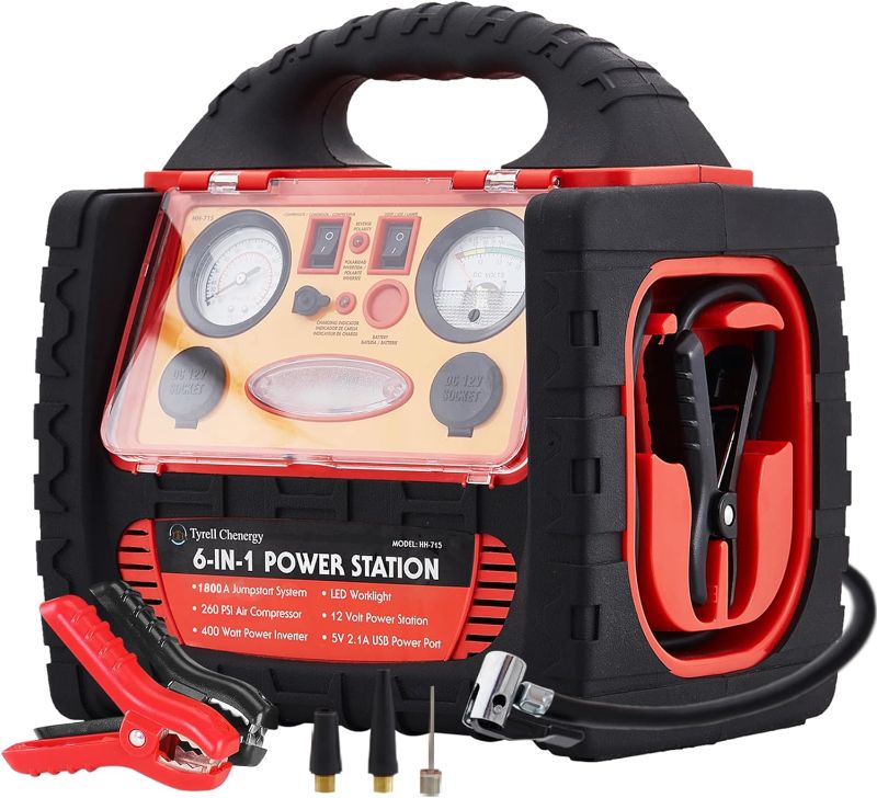 Photo 1 of (damage) Tyrell Chenergy 1800 Peak Amp Portable Power Station Jump Starter,with 260 PSI Tire Inflator/Air Compressor,400W Power Inverter Dual AC/DC Ports,2.1A USB Port,Battery Clamps