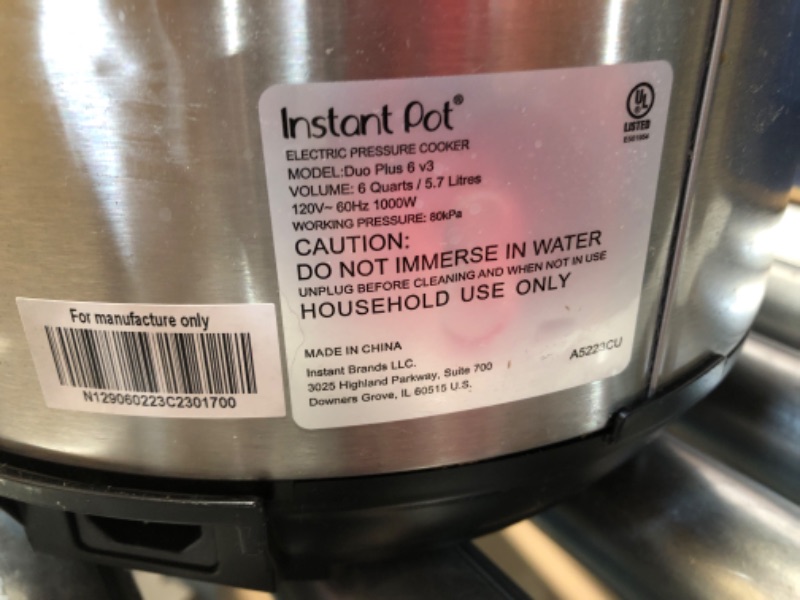 Photo 2 of (no returns) (missing a part) (parts only) Instant Pot Duo Plus 9-in-1 Electric Pressure Cooker, Slow Cooker, Rice Cooker, Steamer, Sauté, Yogurt Maker, Warmer & Sterilizer, Includes App With Over 800 Recipes, Stainless Steel, 6 Quart 6QT Duo Plus