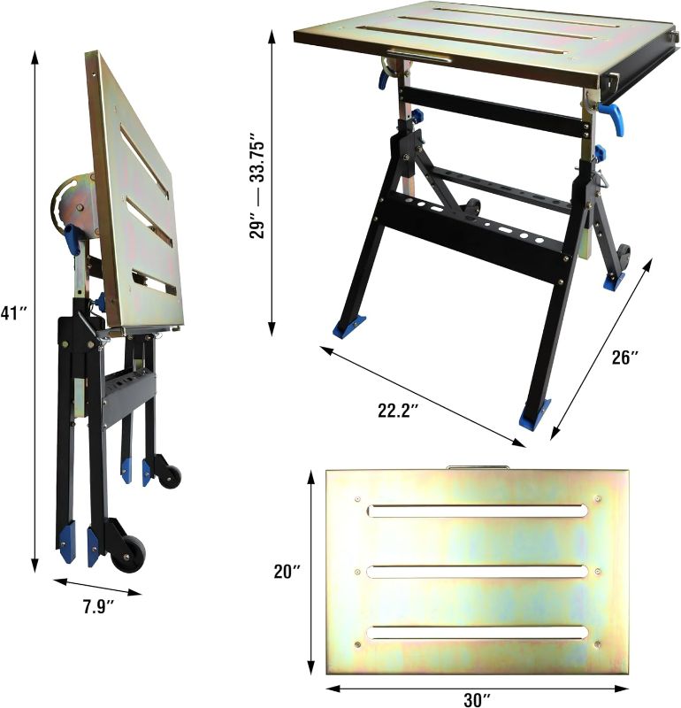 Photo 3 of (NON-REFUNDABLE) Olympia Tools Adjustable Welding Table with Wheels Portable Steel Stand Workbench 30 in. x 20 in.

