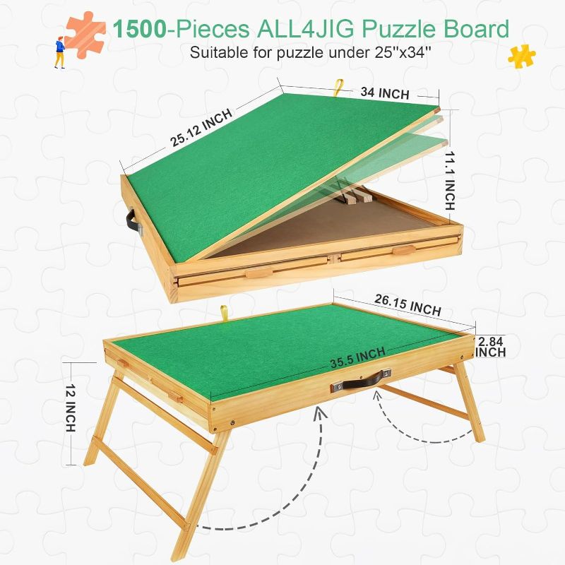 Photo 3 of ALL4JIG 1500PCS Portable Puzzle Table with Legs, Adjustable Jigsaw Puzzle Board with 4 Drawers & Cover, 3-Tilting-Angle Jigsaw Puzzle Table for Adults MEDIUM(1500)