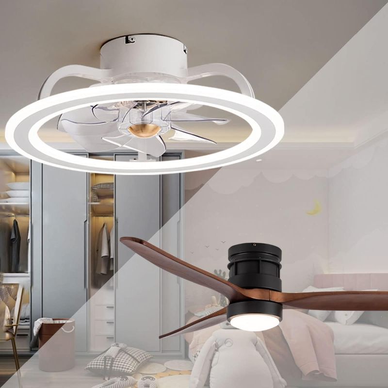 Photo 1 of )similar to stock photo) EKIZNSN Dual Ceiling Fans 20 Inch Modern Enclosed Ceiling Fan + 22' Flush Mount Ceiling Fan with Lights