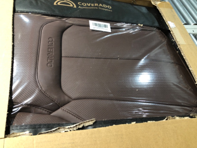 Photo 2 of Coverado Car Seat Covers 5 Pieces, Waterproof Nappa Leather Auto Seat Protectors Full Set, Universal Car Interiors Fit for Most Sedans SUV Pick-up Truck, Brown Brown FullSet