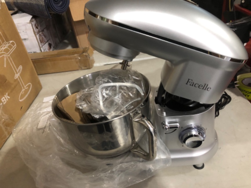 Photo 5 of ***PARTS ONLY/NON-RETURNABLE*USED*SUPPORT HINGE BROKEN*PICTURED***
Facelle Electric Stand Mixer, 660W 6 Speed Kitchen Mixer with Pulse Button, Attachments include 6.5 Quart Bowl, Dishwasher Safe Beater, Dough Hook, Whisk & Splash Guard for Baking,Cakes,Co